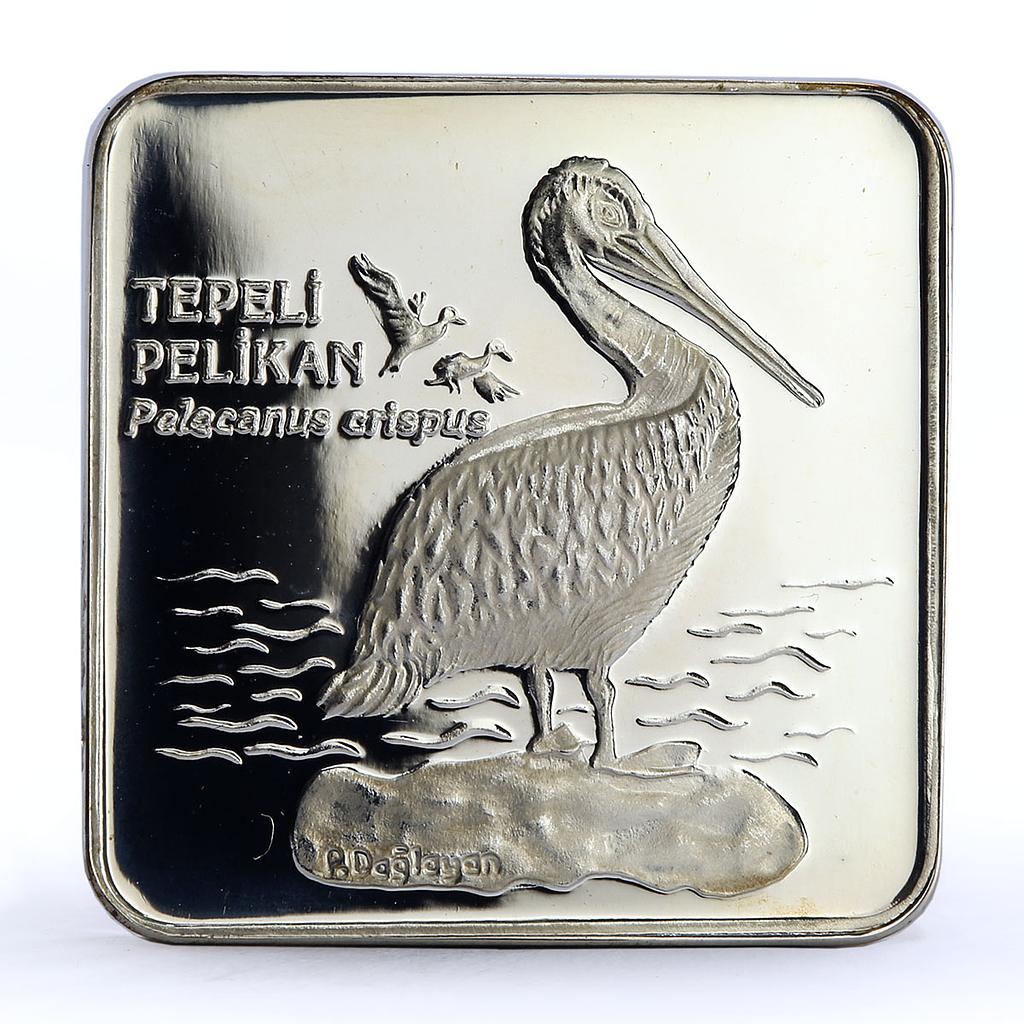 Turkey 7500000 lira Endangered Wildlife Pelican Bird Fauna silver coin 2001