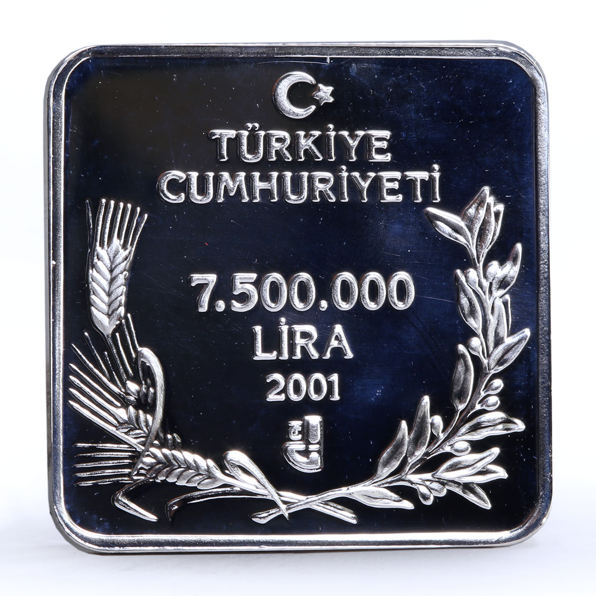 Turkey 7500000 lira Endangered Wildlife Pelican Bird Fauna silver coin 2001