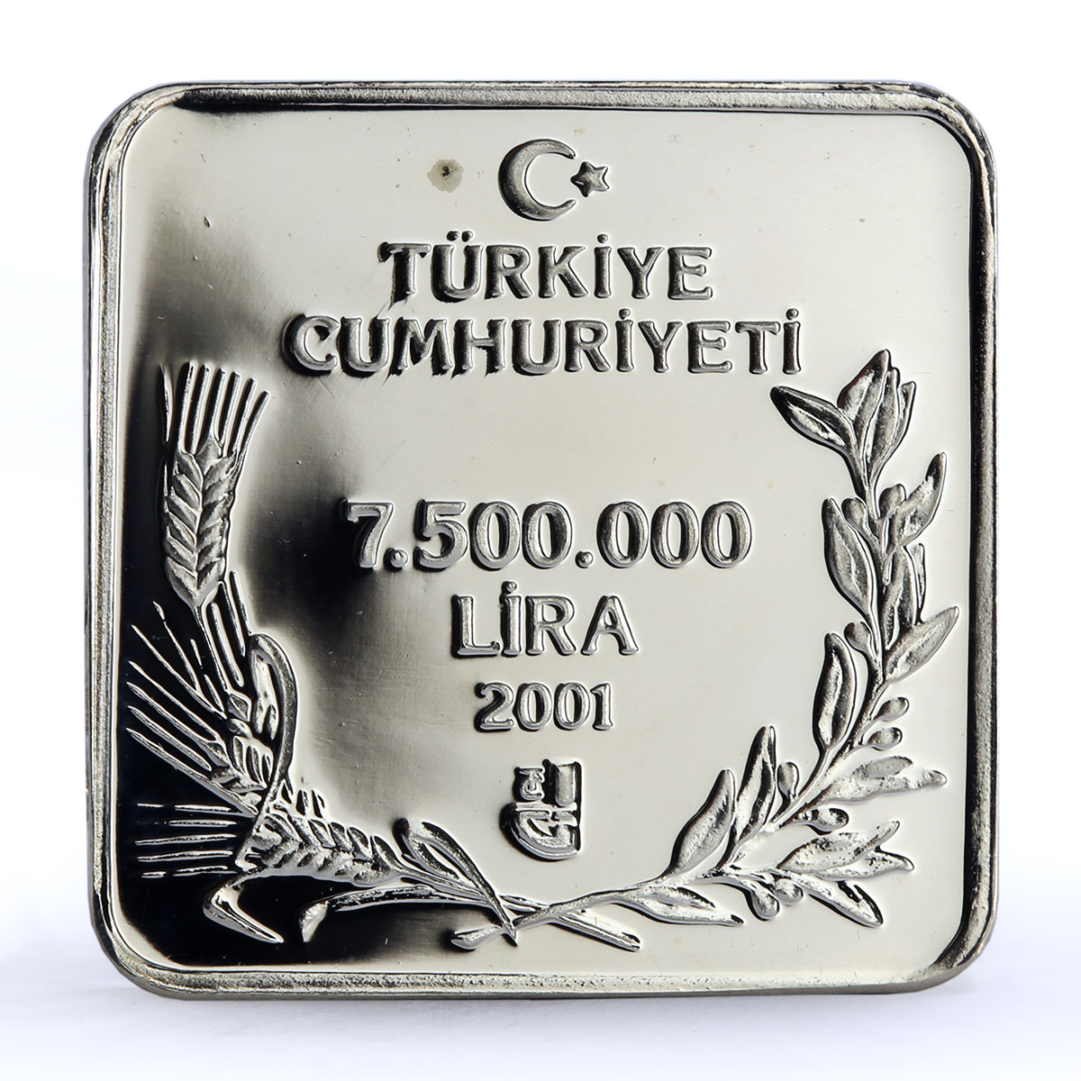 Turkey 7500000 lira Endangered Wildlife Marbled Duck Bird Fauna silver coin 2001