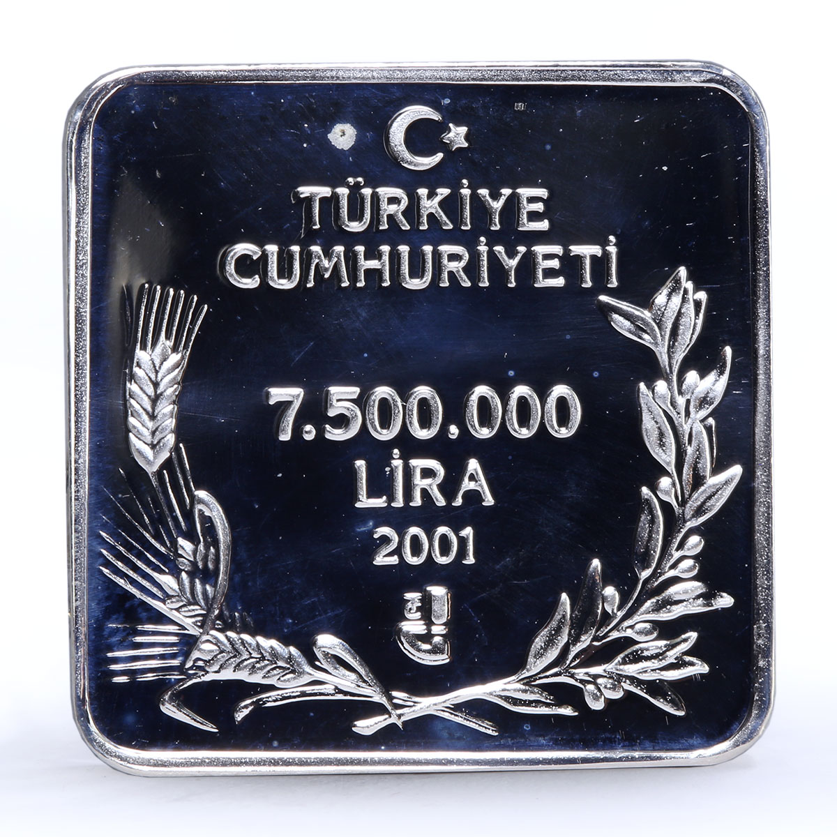 Turkey 7500000 lira Endangered Wildlife Marbled Duck Bird Fauna silver coin 2001