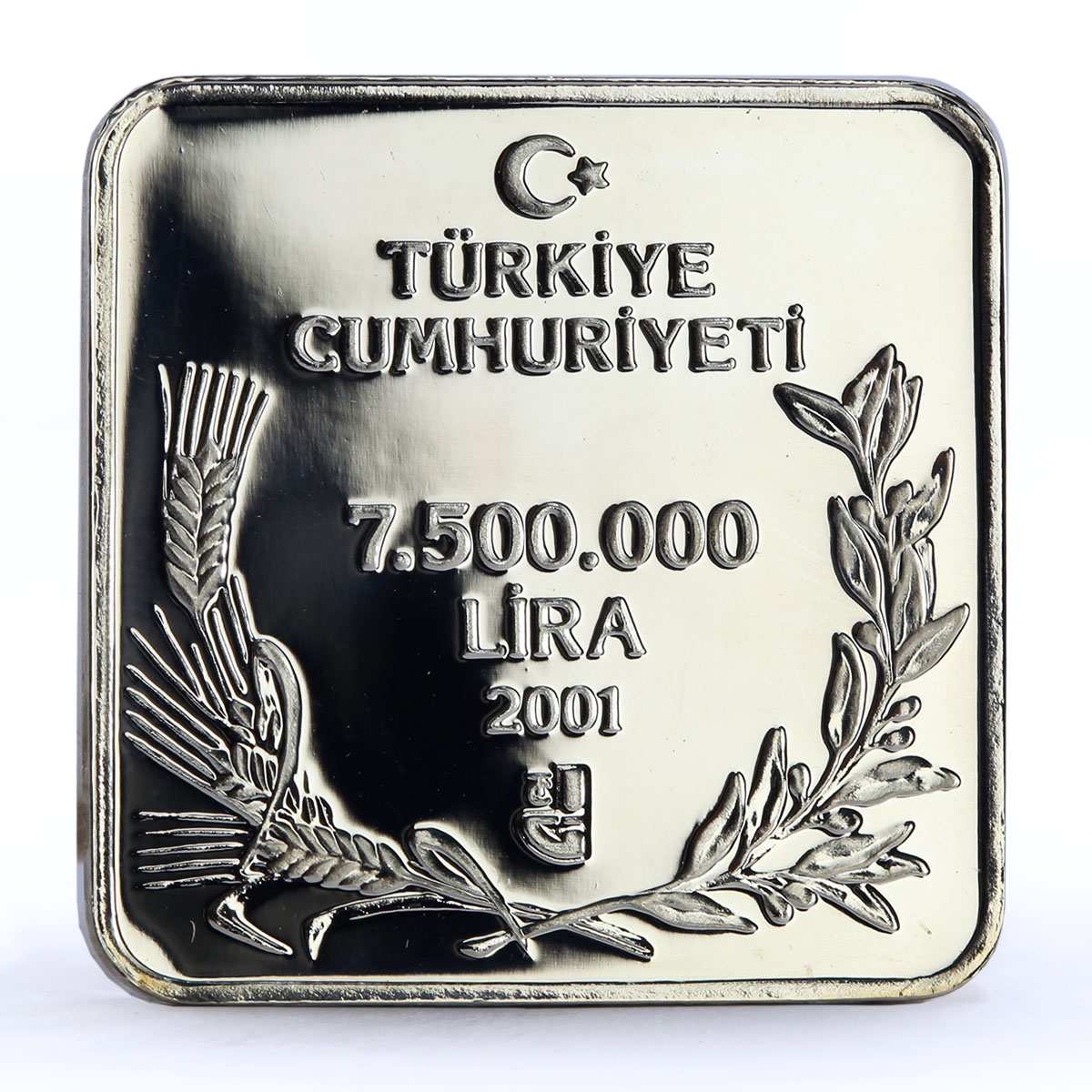 Turkey 7500000 lira Endangered Wildlife Bald Ibis Bird Fauna silver coin 2001