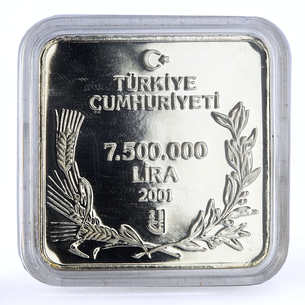 Turkey 7500000 lira Endangered Wildlife Bald Ibis Bird Fauna silver coin 2001