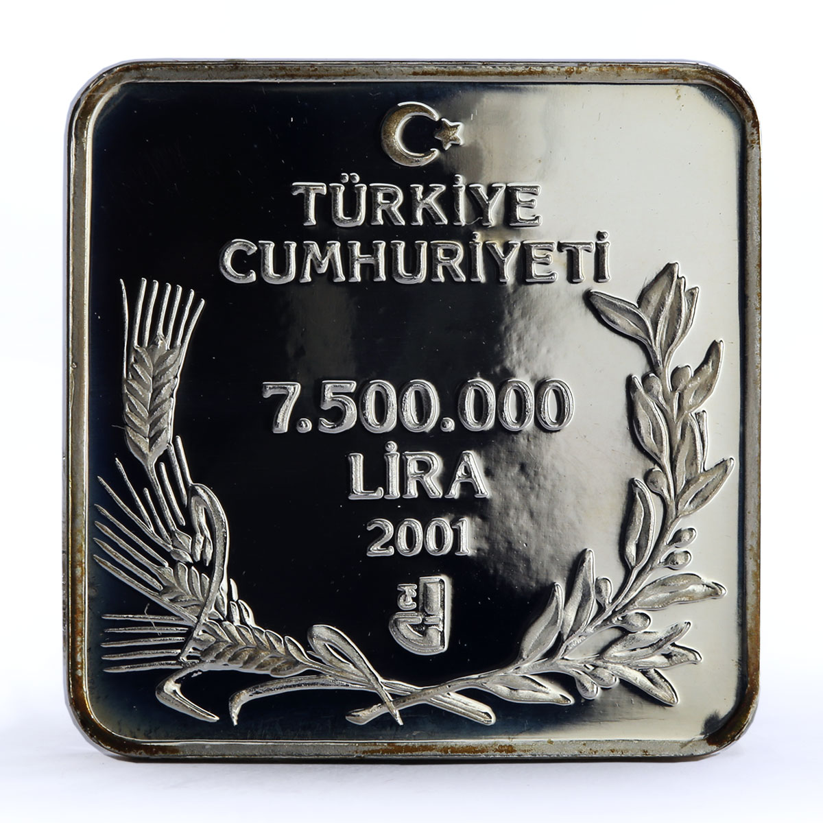 Turkey 7500000 lira Endangered Wildlife Griffon Bird Fauna silver coin 2001