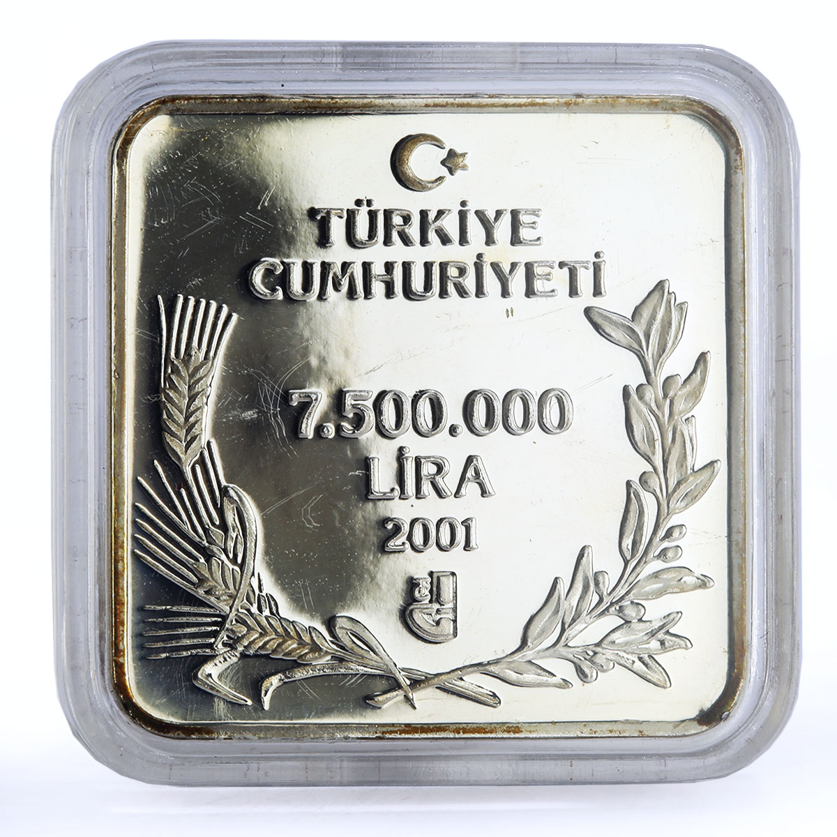 Turkey 7500000 lira Endangered Wildlife Griffon Bird Fauna silver coin 2001