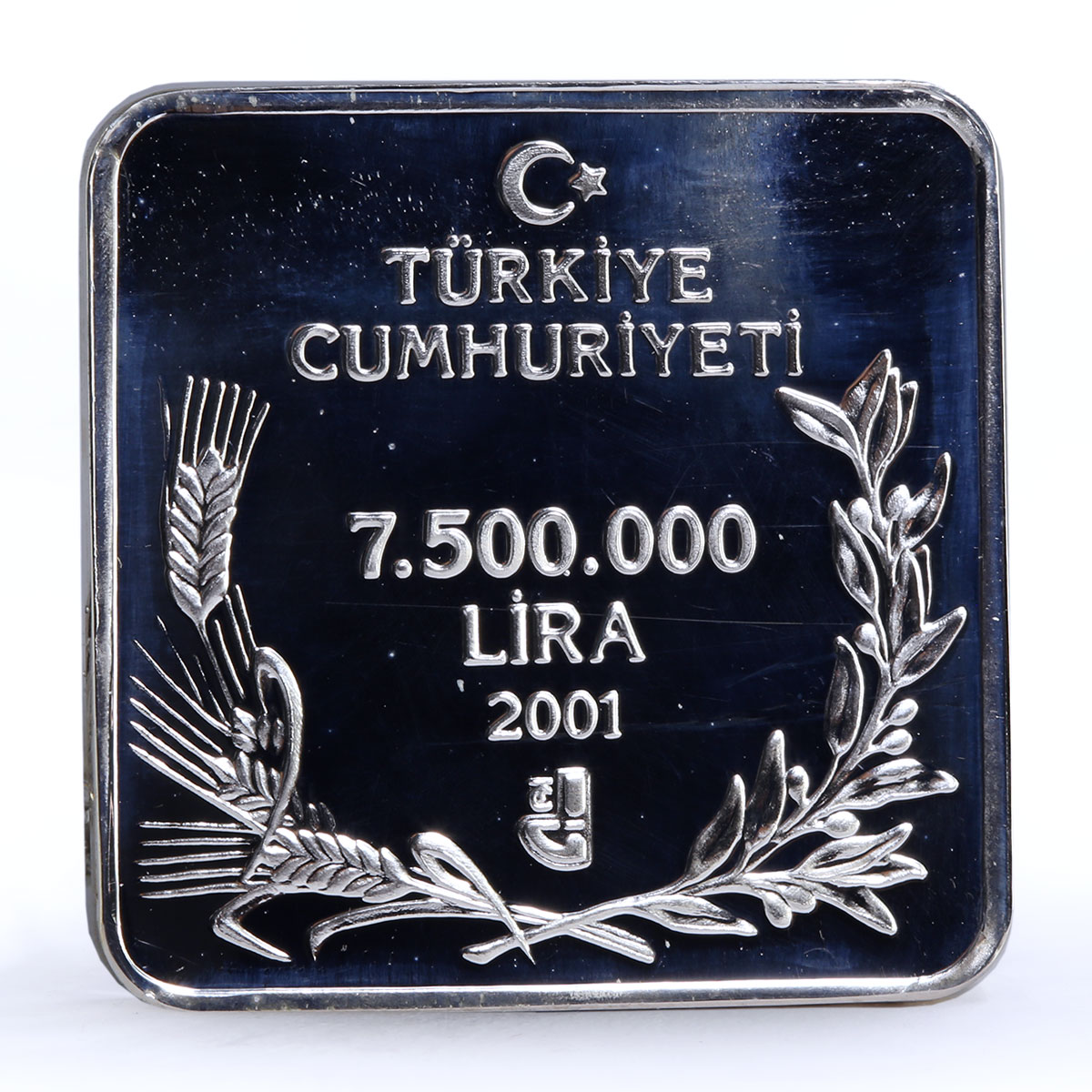 Turkey 7500000 lira Endangered Wildlife White Duck Bird Fauna silver coin 2001