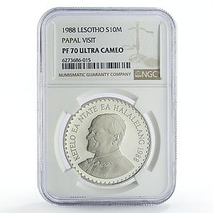 Lesotho 10 maloti Papal Visit Pope John Paul II PF70 NGC silver coin 1988