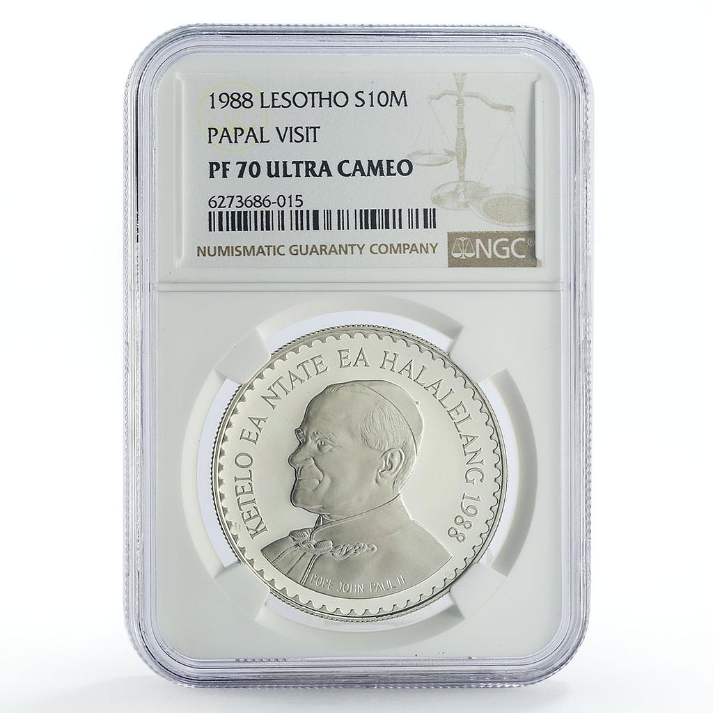 Lesotho 10 maloti Papal Visit Pope John Paul II PF70 NGC silver coin 1988