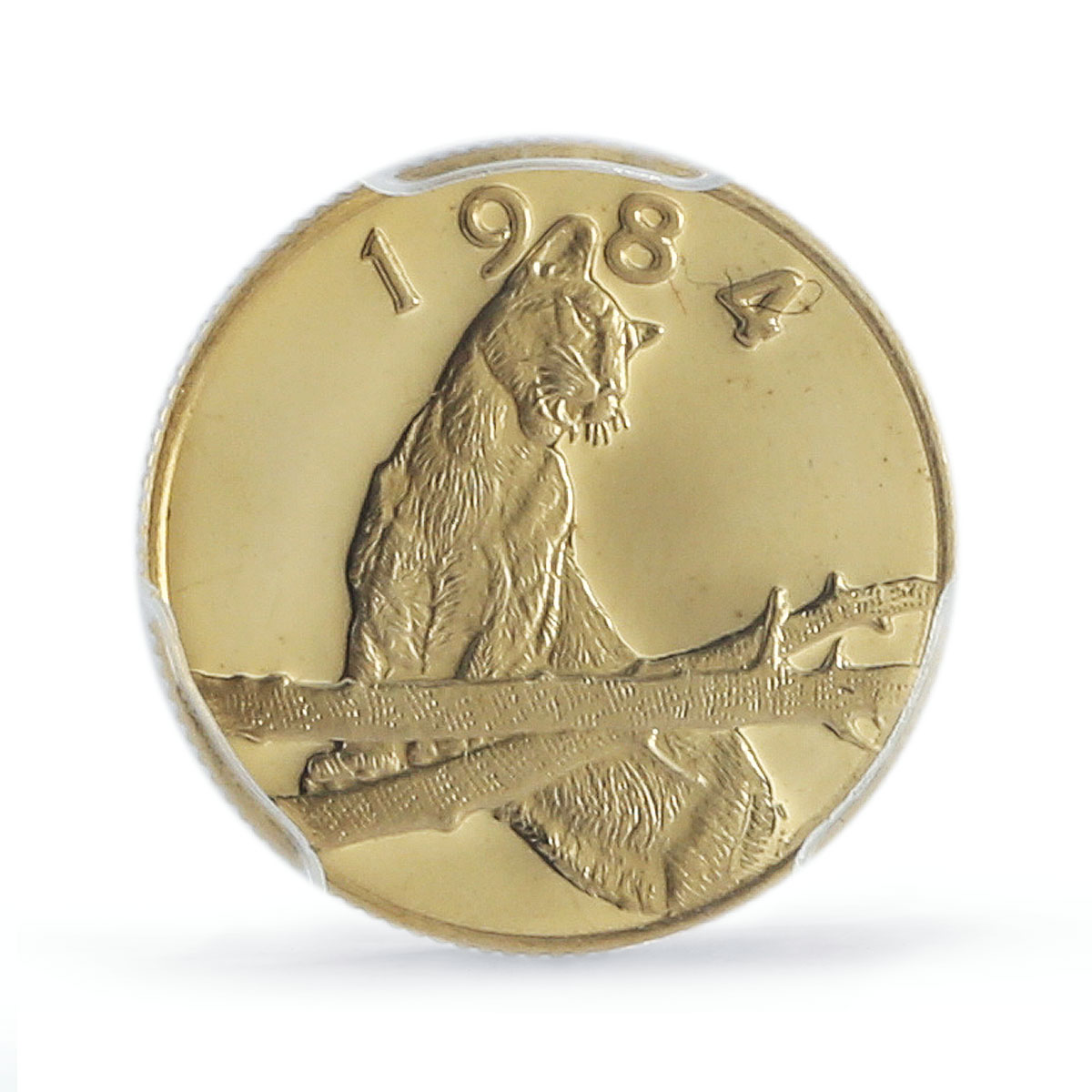Panama 20 balboas Conservation Wildlife Puma Cat Fauna PR68 PCGS gold coin 1984