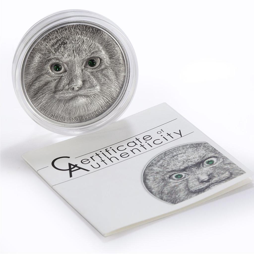 Mongolia 500 togrog Endangered Wildlife Steppe Manul Cat Fauna silver coin 2014