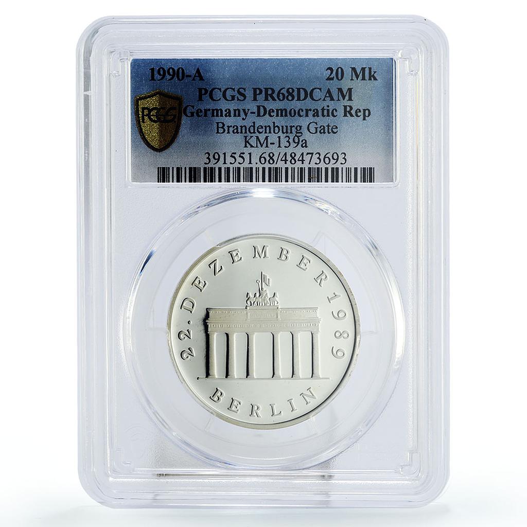 Germany DDR 20 mark Brandenburg Gates Opening PR68 PCGS silver coin 1990