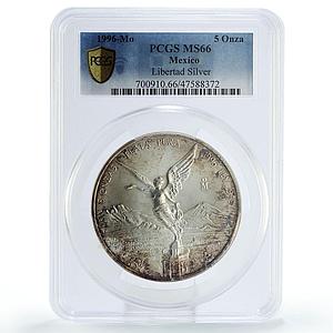 Mexico 5 onzas Libertad Angel of Independence MS66 PCGS silver coin 1996