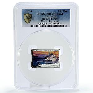 Tanzania 500 shillings UK Navy Flagships Aircraft Bulwark PR67 PCGS Ag coin 2014