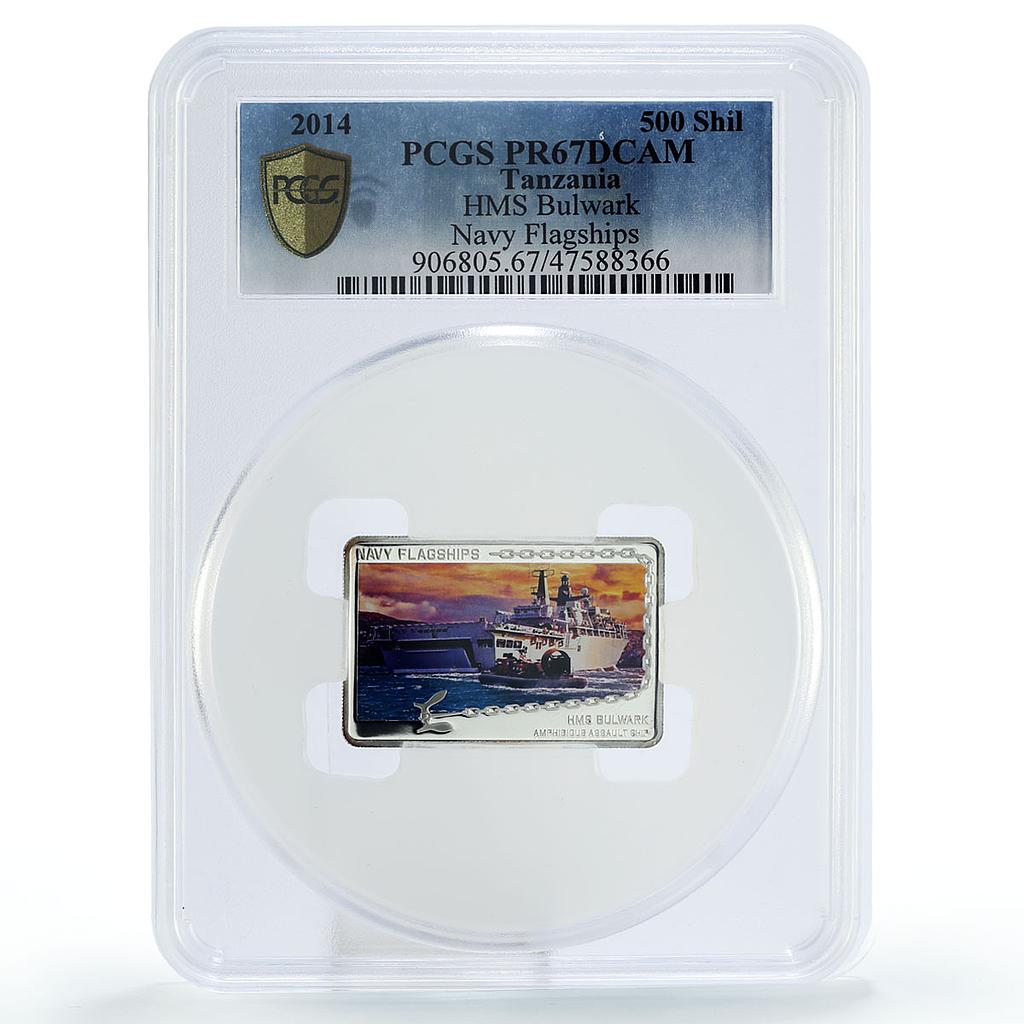 Tanzania 500 shillings UK Navy Flagships Aircraft Bulwark PR67 PCGS Ag coin 2014