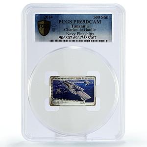 Tanzania 500 shillings Navy Flagships Charles de Gaulle PR69 PCGS Ag coin 2014