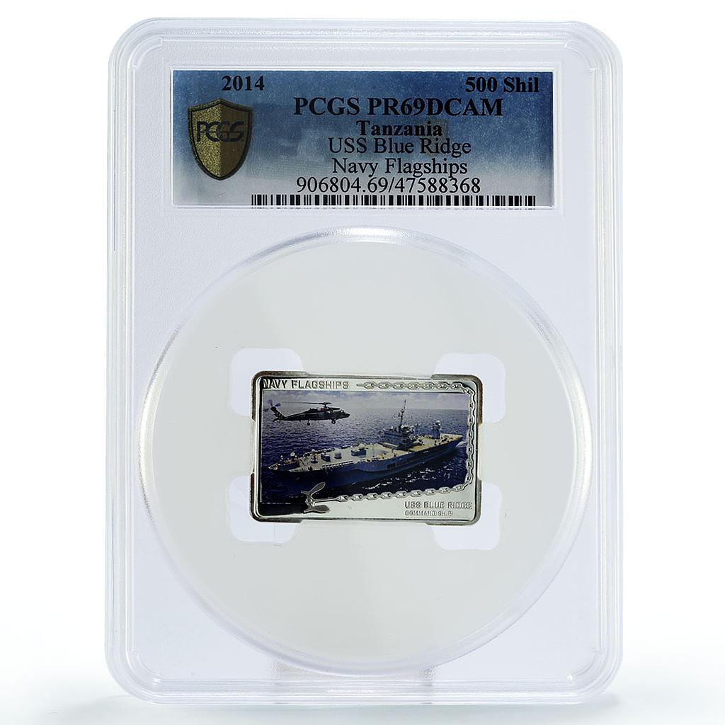 Tanzania 500 shillings USA Navy Flagships Aircraft Blue Ridge PR69 PCGS Ag 2014