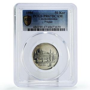 Czechoslovakia 50 korun Prague City View Architecture PR67 PCGS silver coin 1986
