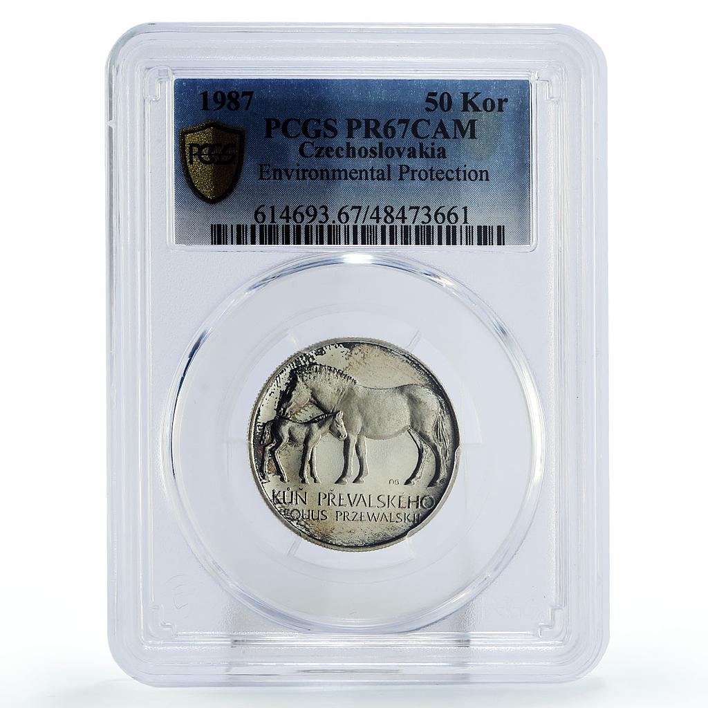 Czechoslovakia 50 korun Conservation Wildlife Horse Fauna PR67 PCGS Ag coin 1987