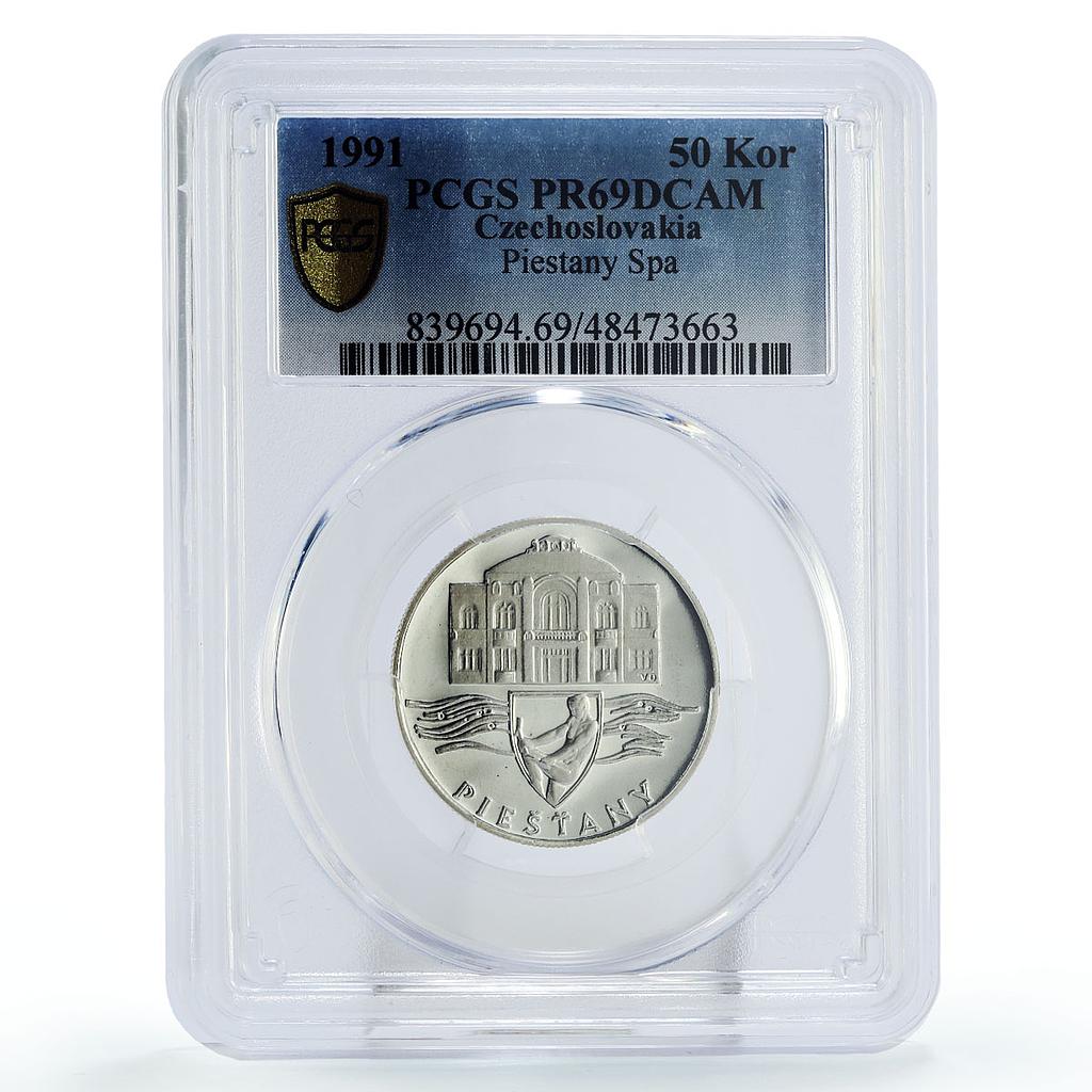 Czechoslovakia 50 korun Piestany Spa Architecture PR69 PCGS silver coin 1991