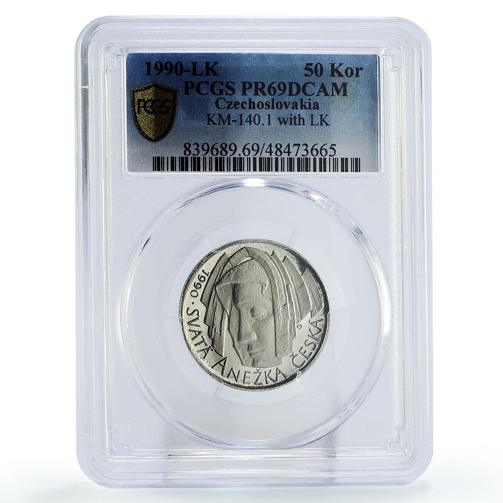 Czechoslovakia 50 korun St Agnes Without Signature LK PR69 PCGS silver coin 1990