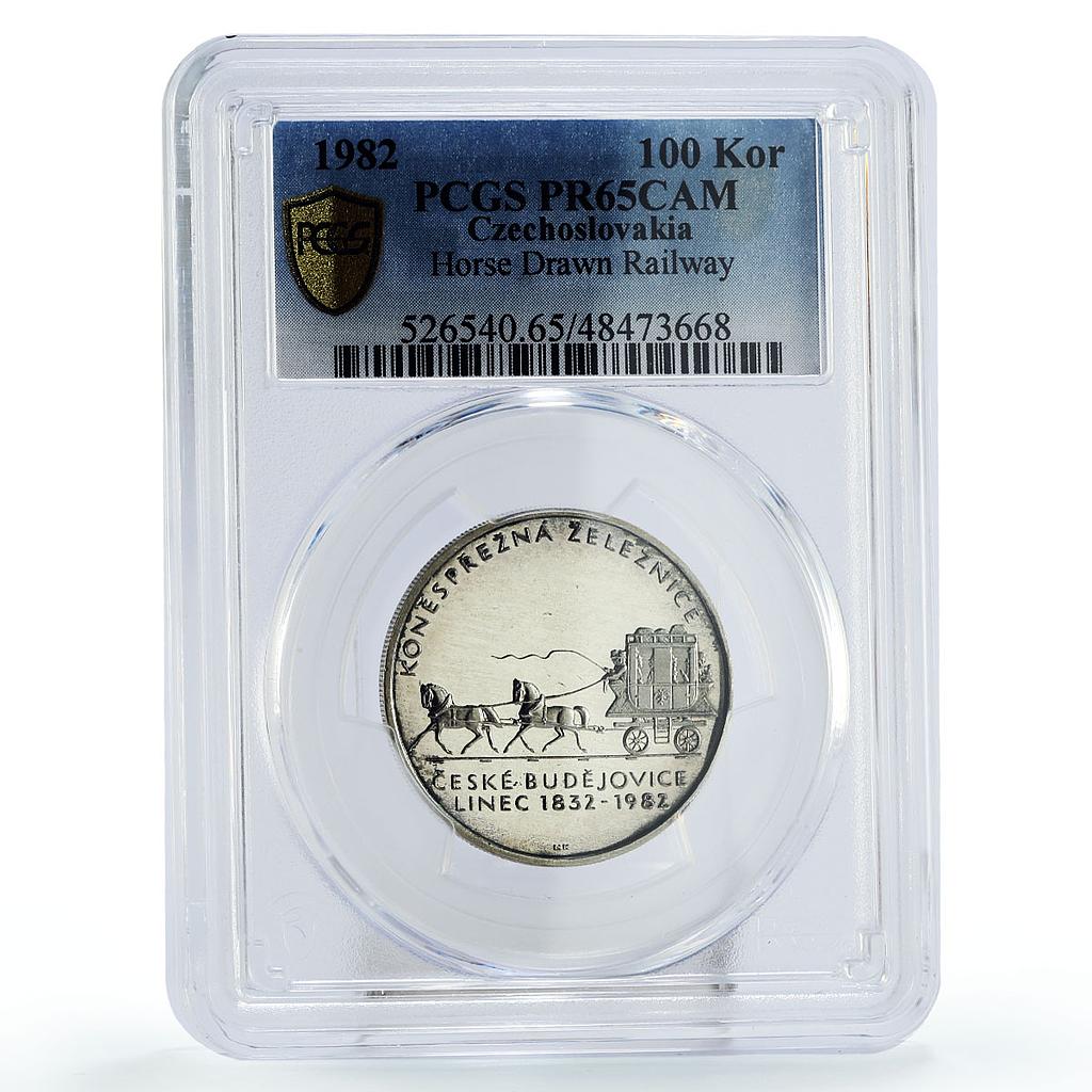 Czechoslovakia 100 korun Horse Drawn Railway Railroad PR65 PCGS silver coin 1982