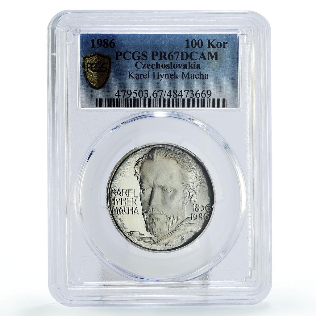 Czechoslovakia 100 korun Karel Hynek Macha Literature PR67 PCGS silver coin 1986