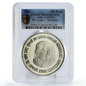 India 100 rupees Dr Syama P Mookerjee Politics PR66 PCGS silver coin 2001