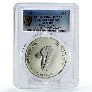 Marshall Islands 25 $ Greg Louganis Jacknife Diving PR67 PCGS silver coin 1988