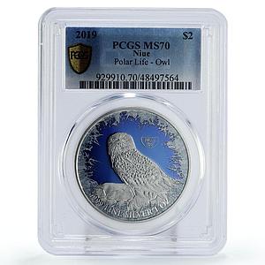 Niue 2 dollars Conservation Wildlife Owl Bird Polar Fauna MS70 PCGS Ag coin 2019