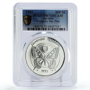 Slovakia 500 korun Pieninsky National Park Butterfly PR70 PCGS silver coin 1997