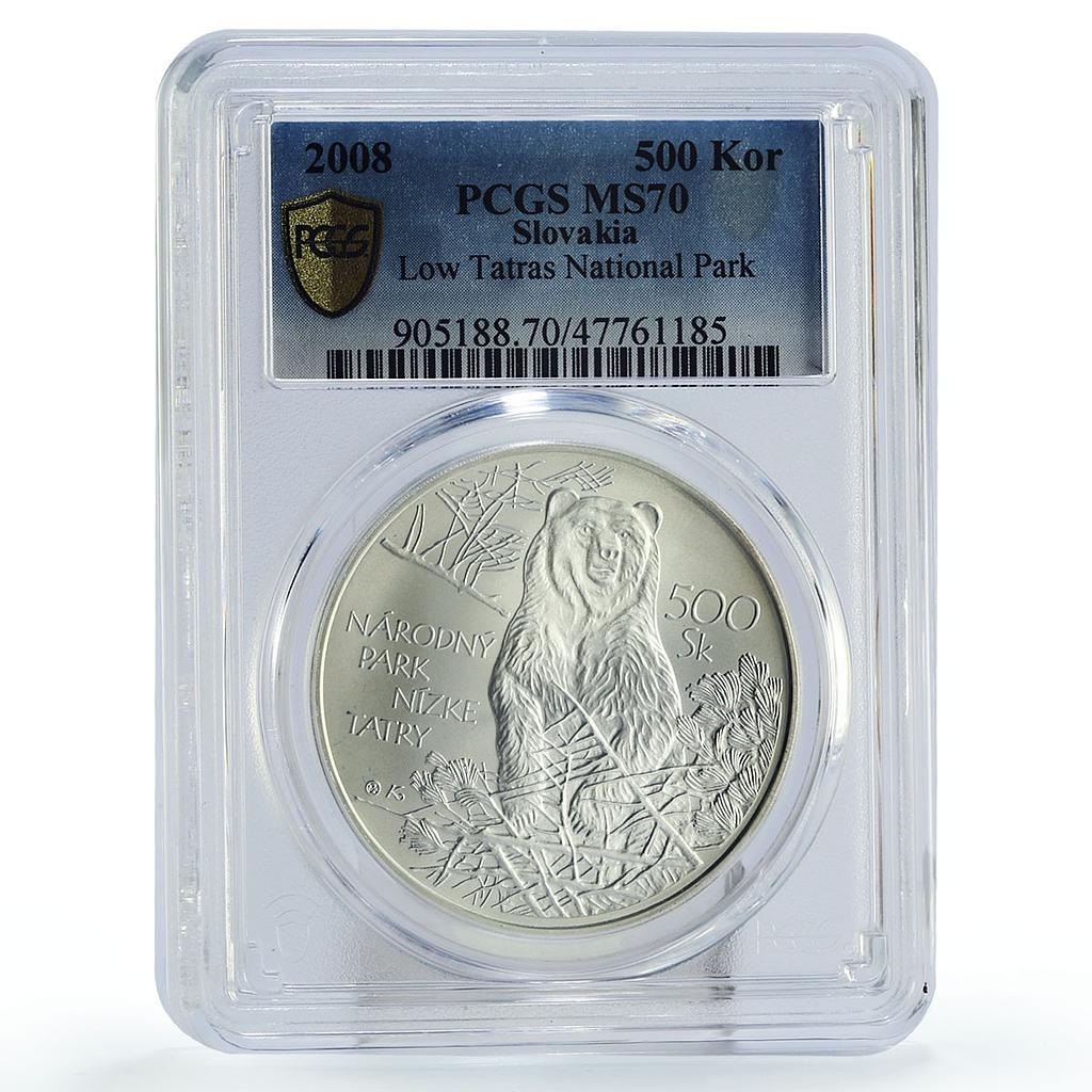 Slovakia 500 korun Low Tatras National Park Bear MS70 PCGS silver coin 2008
