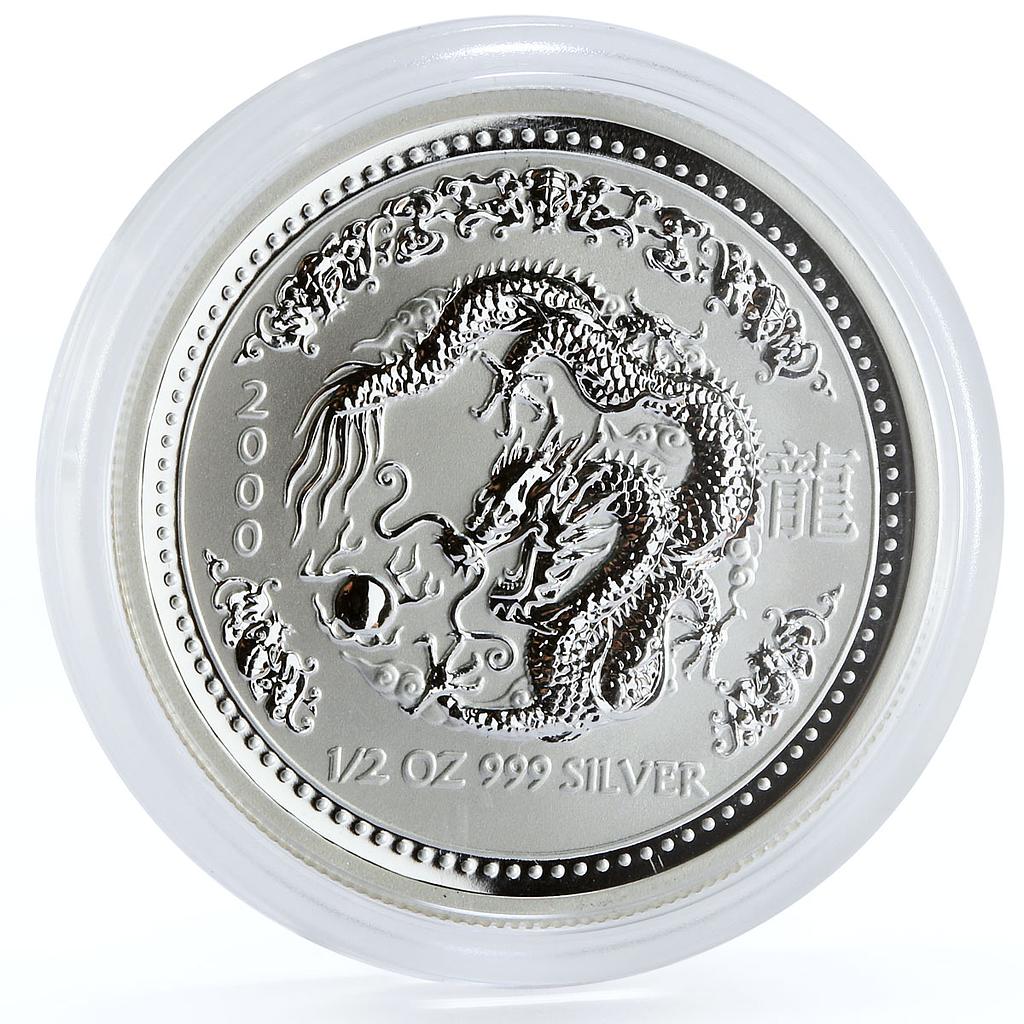 Australia 50 cents Lunar Calendar series I Year of the Dragon silver coin 2000