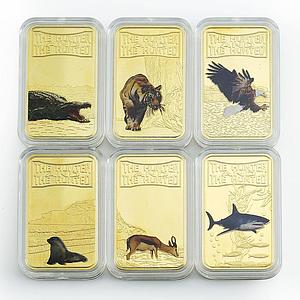 Somalia 25 shillings Wild Animals Hunter Fauna set of 12 gilded color coins 2013