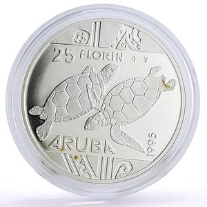 Aruba 25 florin Conservation Wildlife Sea Turtles Fauna proof silver coin 1995