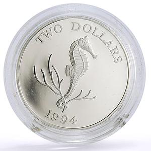 Bermuda 2 dollars Marine Life Long Snouted Seahorse Fauna KM-87 silver coin 1994
