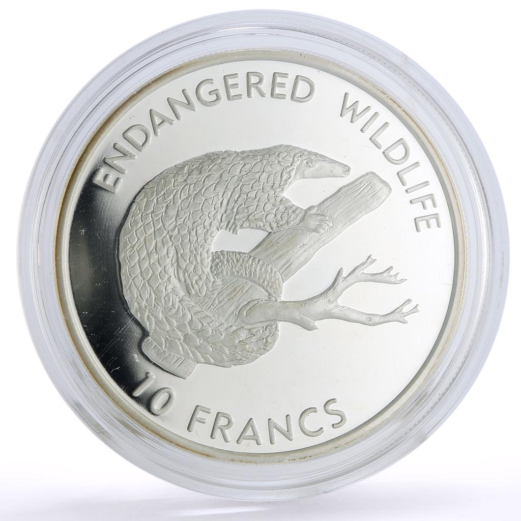 Congo 10 francs Conservation Wildlife Armadillo Fauna proof silver coin 1999
