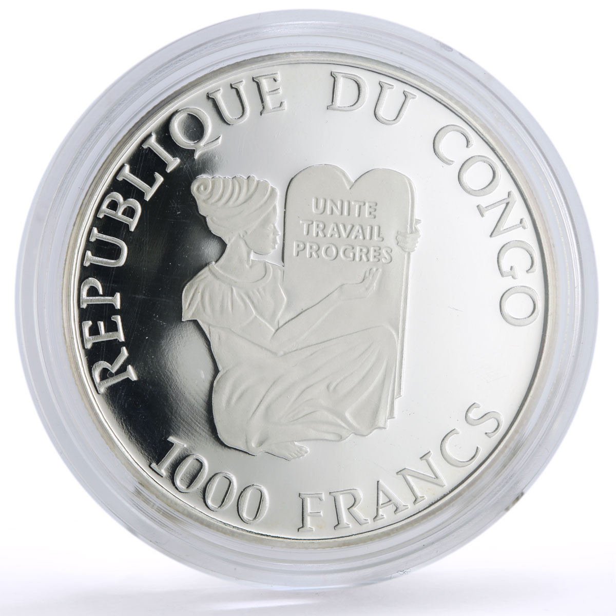 Congo 1000 francs Conservation Wildlife Elephants Fauna proof silver coin 1993