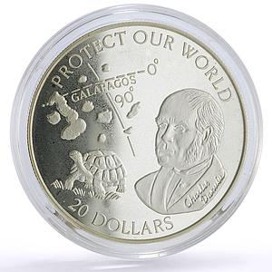 Cook Islands 20 dollars Galapagos Darwin Sea Turtle Fauna proof silver coin 1993