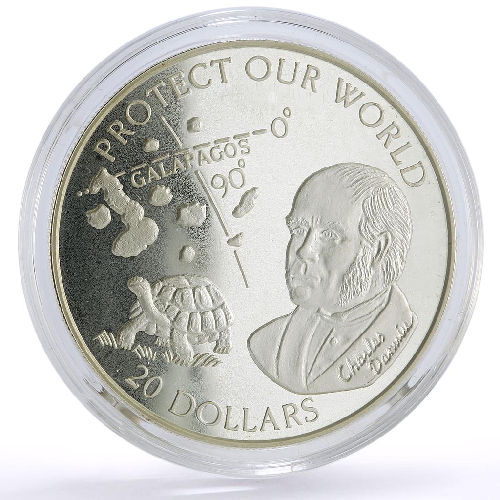 Cook Islands 20 dollars Galapagos Darwin Sea Turtle Fauna proof silver coin 1993