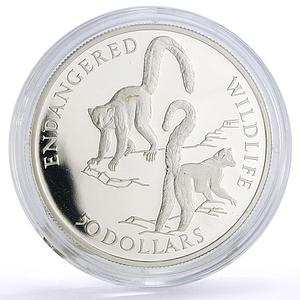 Cook Islands 50 dollars Conservation Wildlife Lemur Fauna proof silver coin 1992