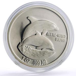 Turks and Caicos Islands 20 crowns Marine Life Dolphin Fauna silver coin 1998