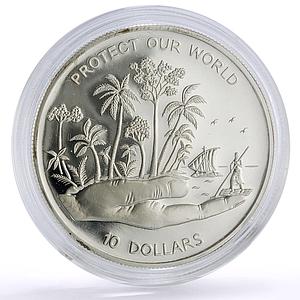 Fiji 10 dollars Protect Our World Wildlife Ship Clipper proof silver coin 1993