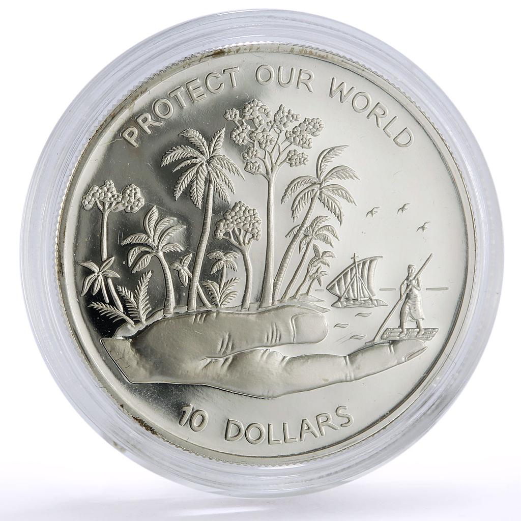 Fiji 10 dollars Protect Our World Wildlife Ship Clipper proof silver coin 1993