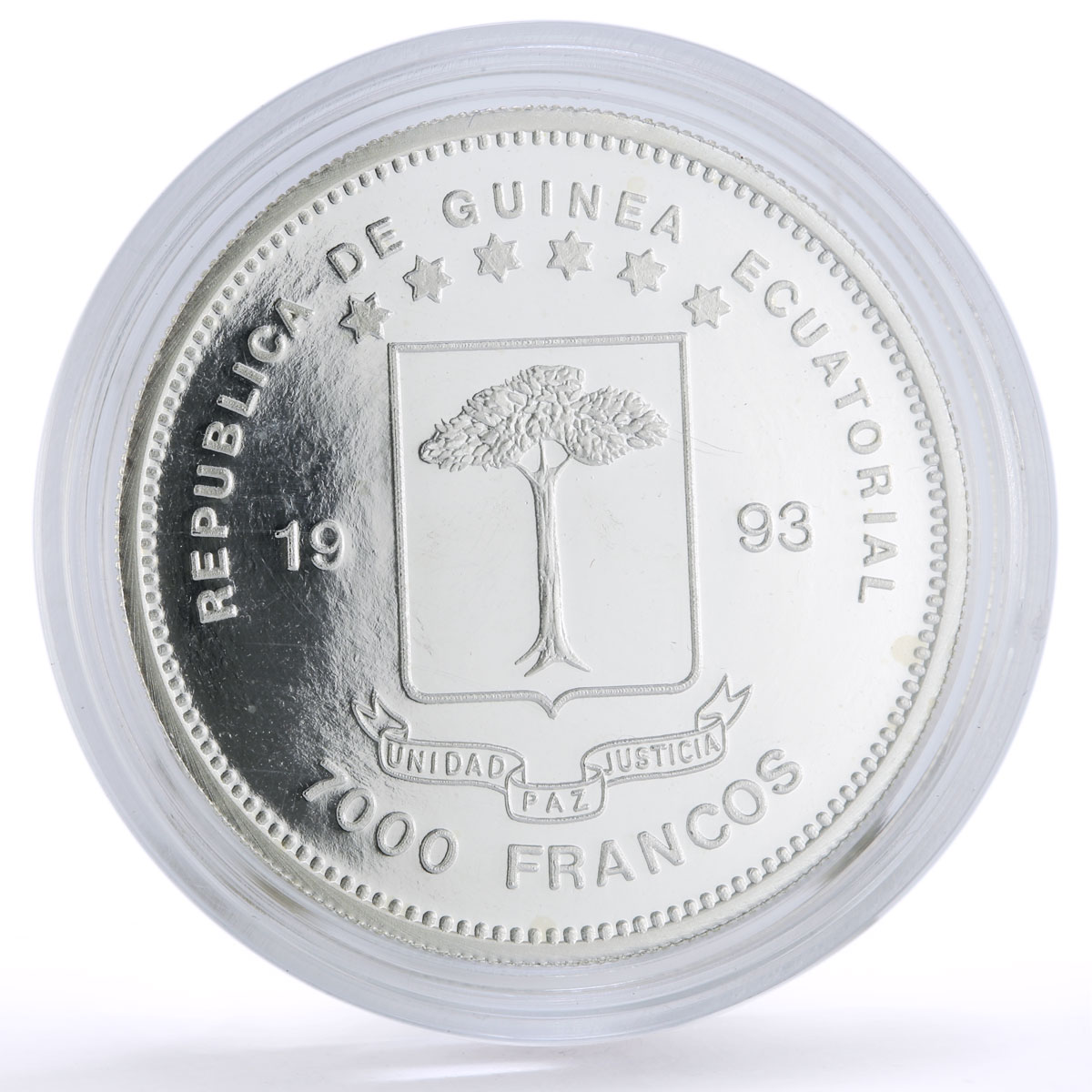 Equatorial Guinea 7000 francos Conservation Wildlife Giraffe Fauna Ag coin 1993