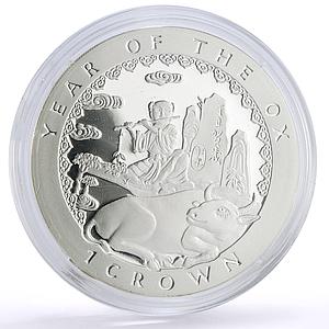 Isle of Man 1 crown Lunar Calendar Year of the Ox proof silver coin 1997