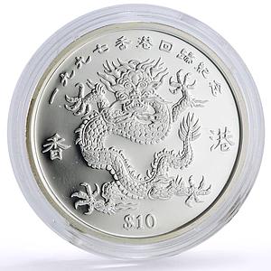 Liberia 10 dollars Return of Hong Kong to China Dragon proof silver coin 1997