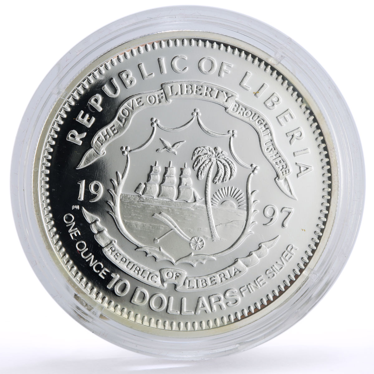 Liberia 10 dollars Return of Hong Kong to China Dragon proof silver coin 1997
