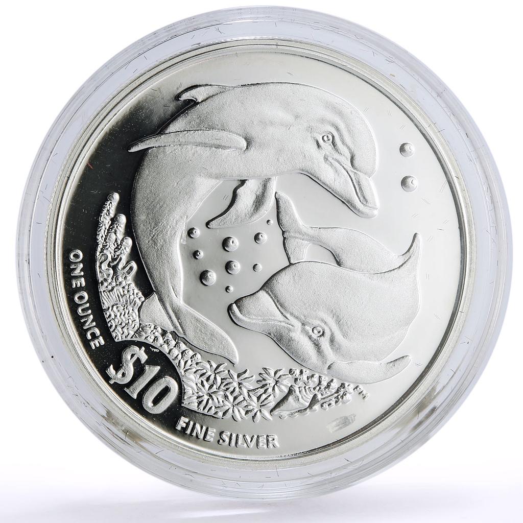 British Virgin Islands 10 dollars Marine Life Dolphin Fauna silver coin 2006