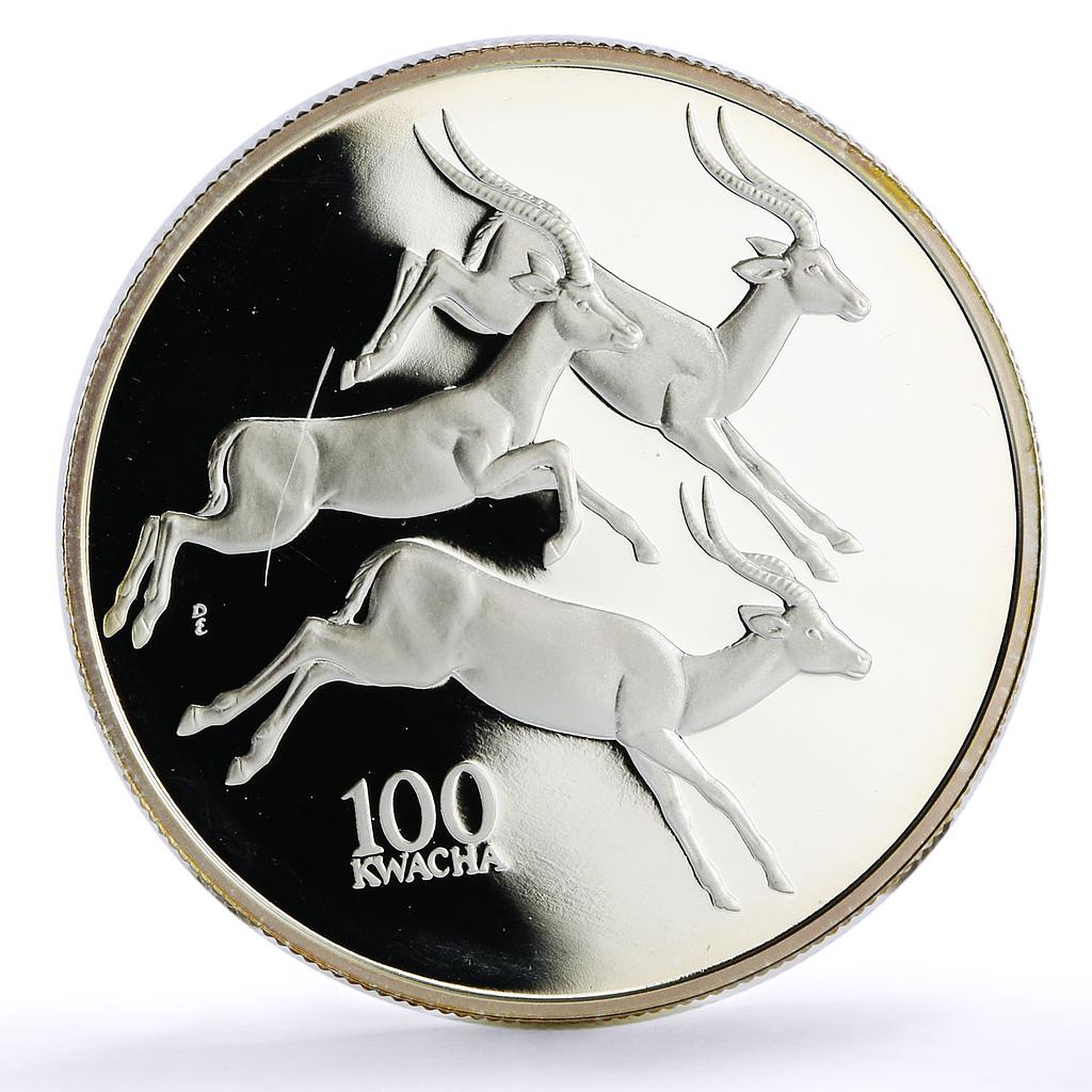 Zambia 100 kwacha Conservation Wildlife Gazelle Fauna proof silver coin 1998