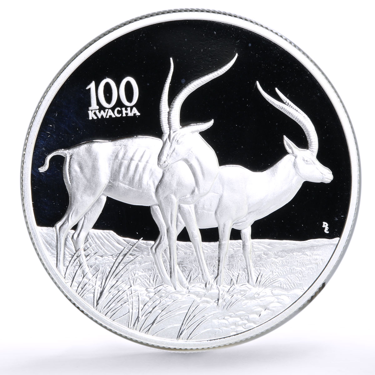 Zambia 100 kwacha Conservation Wildlife Antilope Fauna proof silver coin 1998