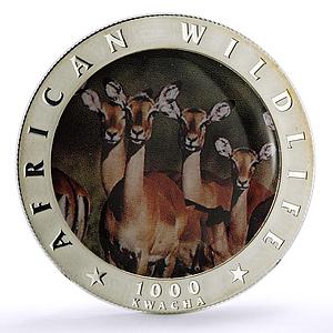 Zambia 1000 kwacha Conservation Wildlife Impala Fauna silver coin 2000